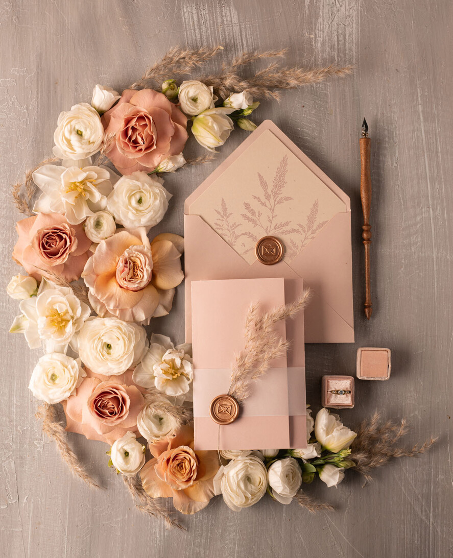 WEDDING INVITATIONS Modern Invites Floral Cards Boho Blush Pink Wedding Invitations, Bohemian Pampass Grass Wedding Invites, Modern Wedding Invitation Set, Modern Minimalistic stationary