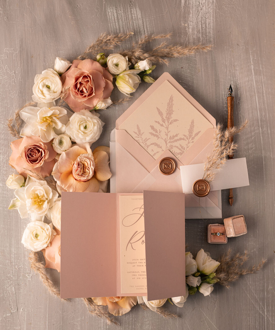 WEDDING INVITATIONS Modern Invites Floral Cards Boho Blush Pink Wedding Invitations, Bohemian Pampass Grass Wedding Invites, Modern Wedding Invitation Set, Modern Minimalistic stationary