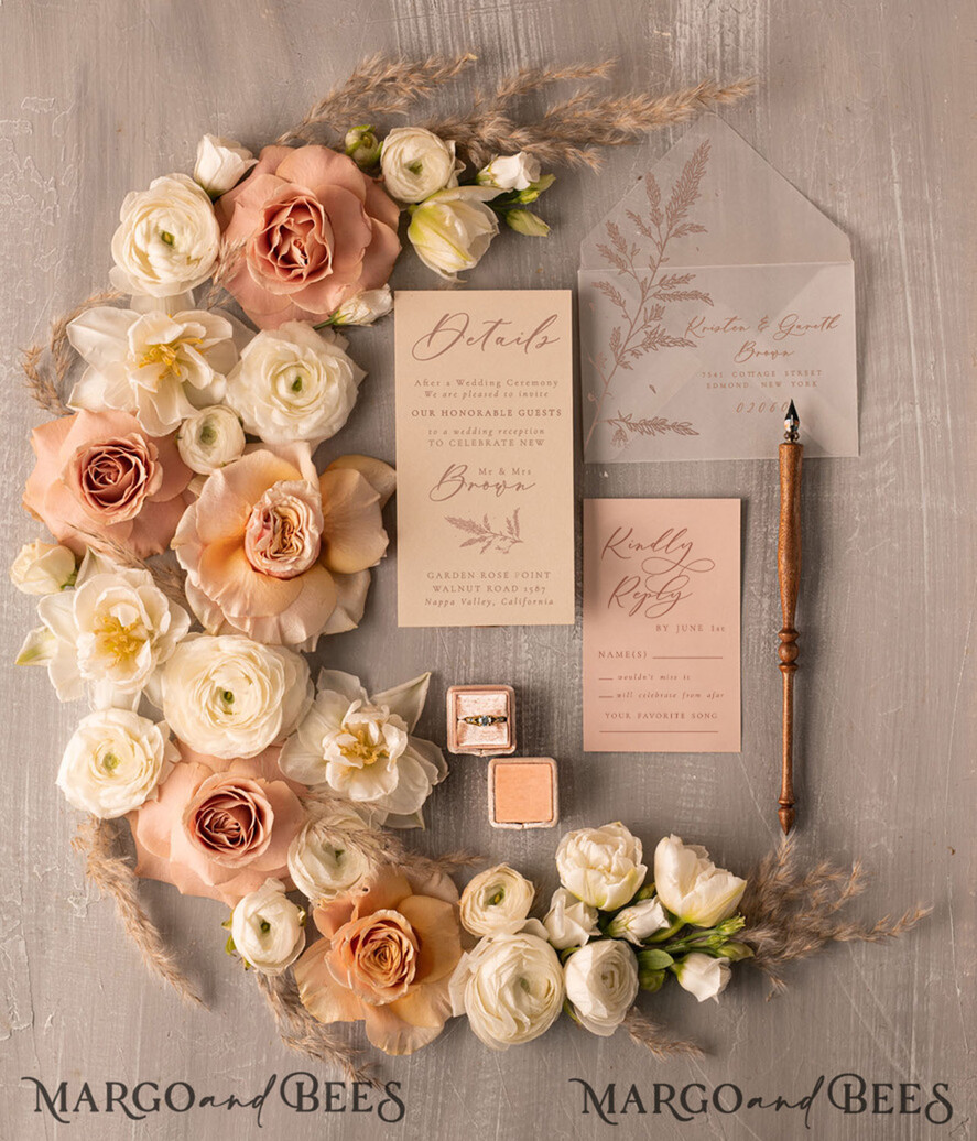 WEDDING INVITATIONS Modern Invites Floral Cards Boho Blush Pink Wedding Invitations, Bohemian Pampass Grass Wedding Invites, Modern Wedding Invitation Set, Modern Minimalistic stationary