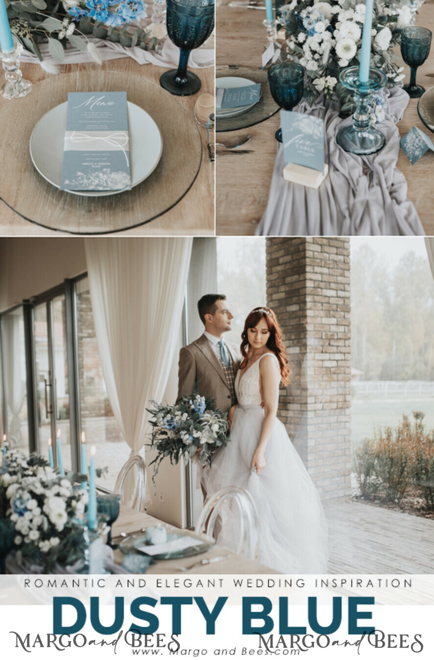 WEDDING INVITATIONS Modern Invites Floral Cards  Delicate Dusty Blue Wedding Invitations, Modern Floral Wedding Invites, Minimalistic Vellum Wedding Invitation Suite, Elegant And Handmade Wedding Stationery