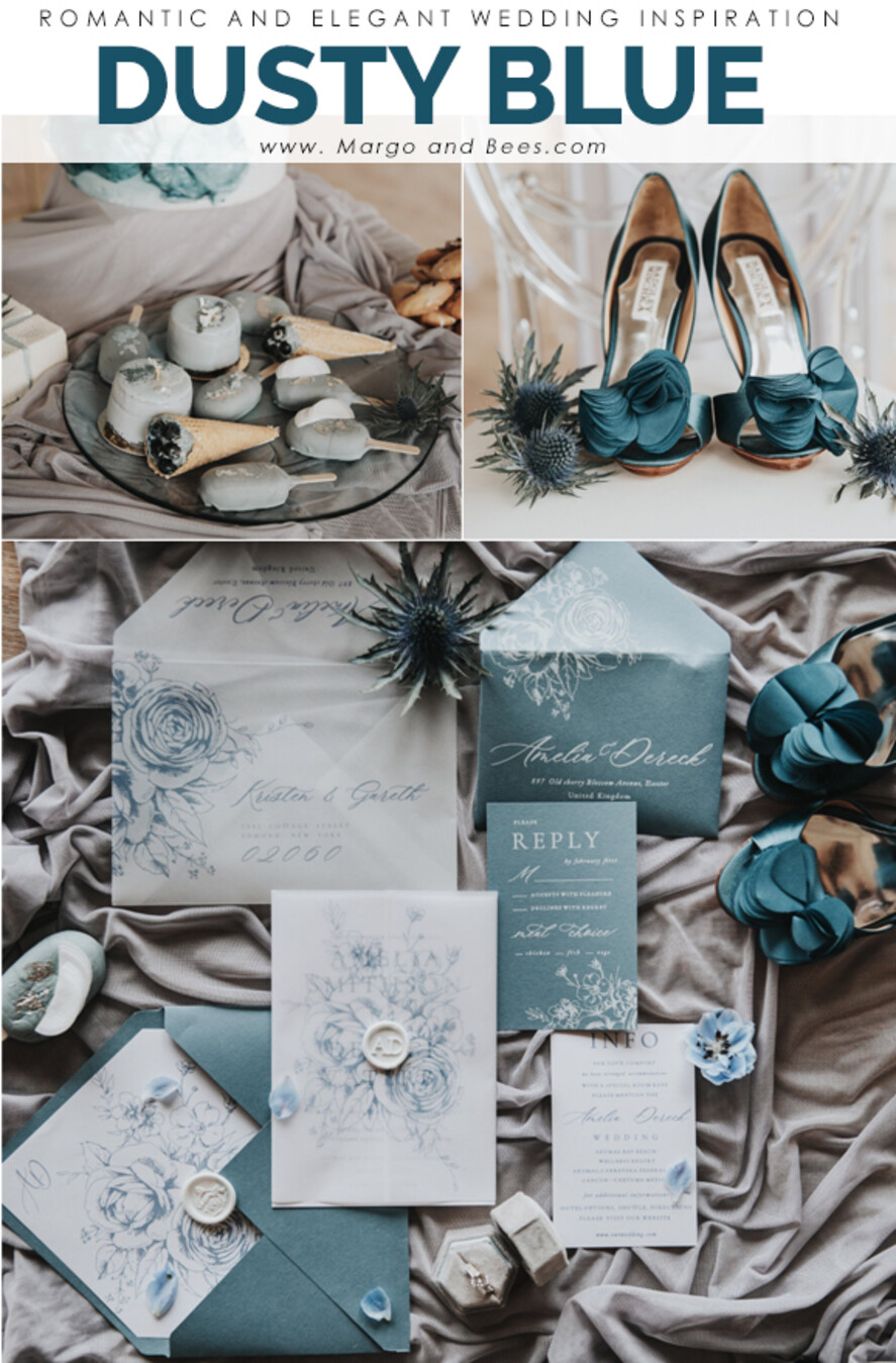 WEDDING INVITATIONS Modern Invites Floral Cards  Delicate Dusty Blue Wedding Invitations, Modern Floral Wedding Invites, Minimalistic Vellum Wedding Invitation Suite, Elegant And Handmade Wedding Stationery