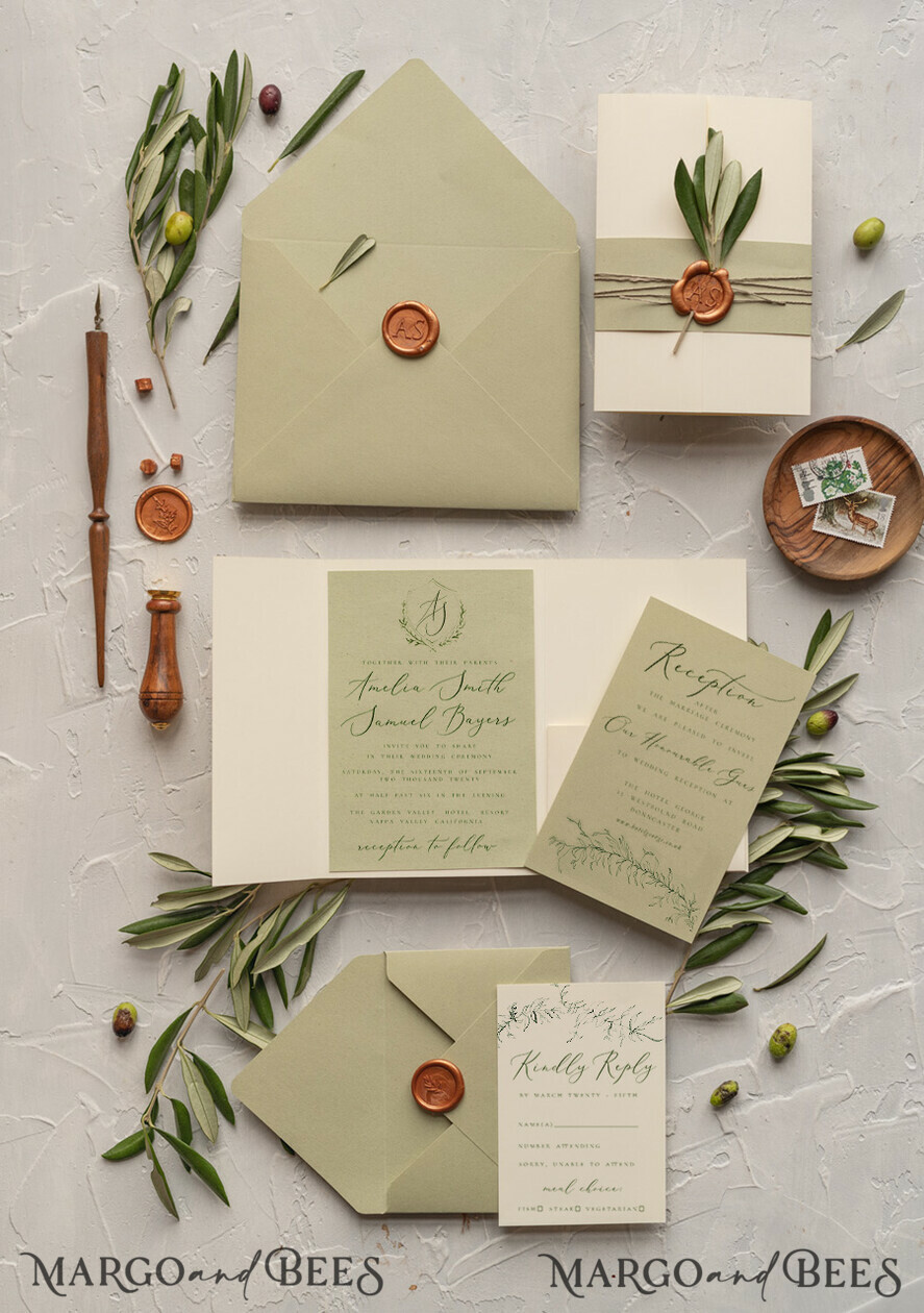 WEDDING INVITATIONS Modern Invites Floral Cards Olives Tuscany Wedding invitations, Elegant Simple wedding invitation Suite • Greek Travel Wedding Stationery • Natural Olives Luxury wedding Invites