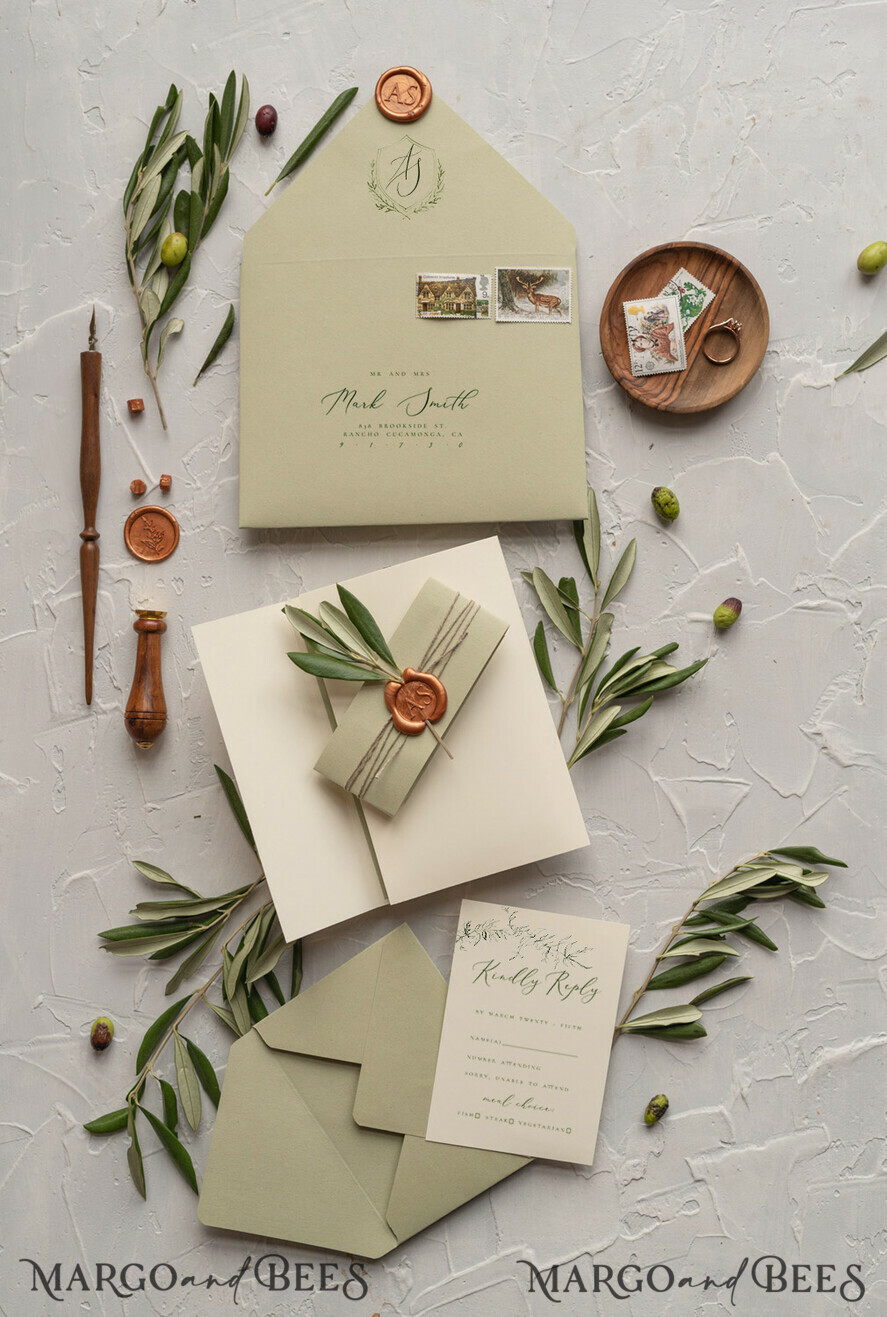 WEDDING INVITATIONS Modern Invites Floral Cards Olives Tuscany Wedding invitations, Elegant Simple wedding invitation Suite • Greek Travel Wedding Stationery • Natural Olives Luxury wedding Invites