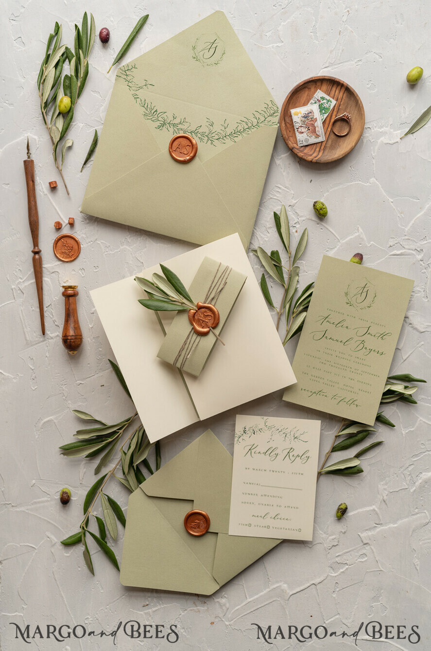 WEDDING INVITATIONS Modern Invites Floral Cards Olives Tuscany Wedding invitations, Elegant Simple wedding invitation Suite • Greek Travel Wedding Stationery • Natural Olives Luxury wedding Invites