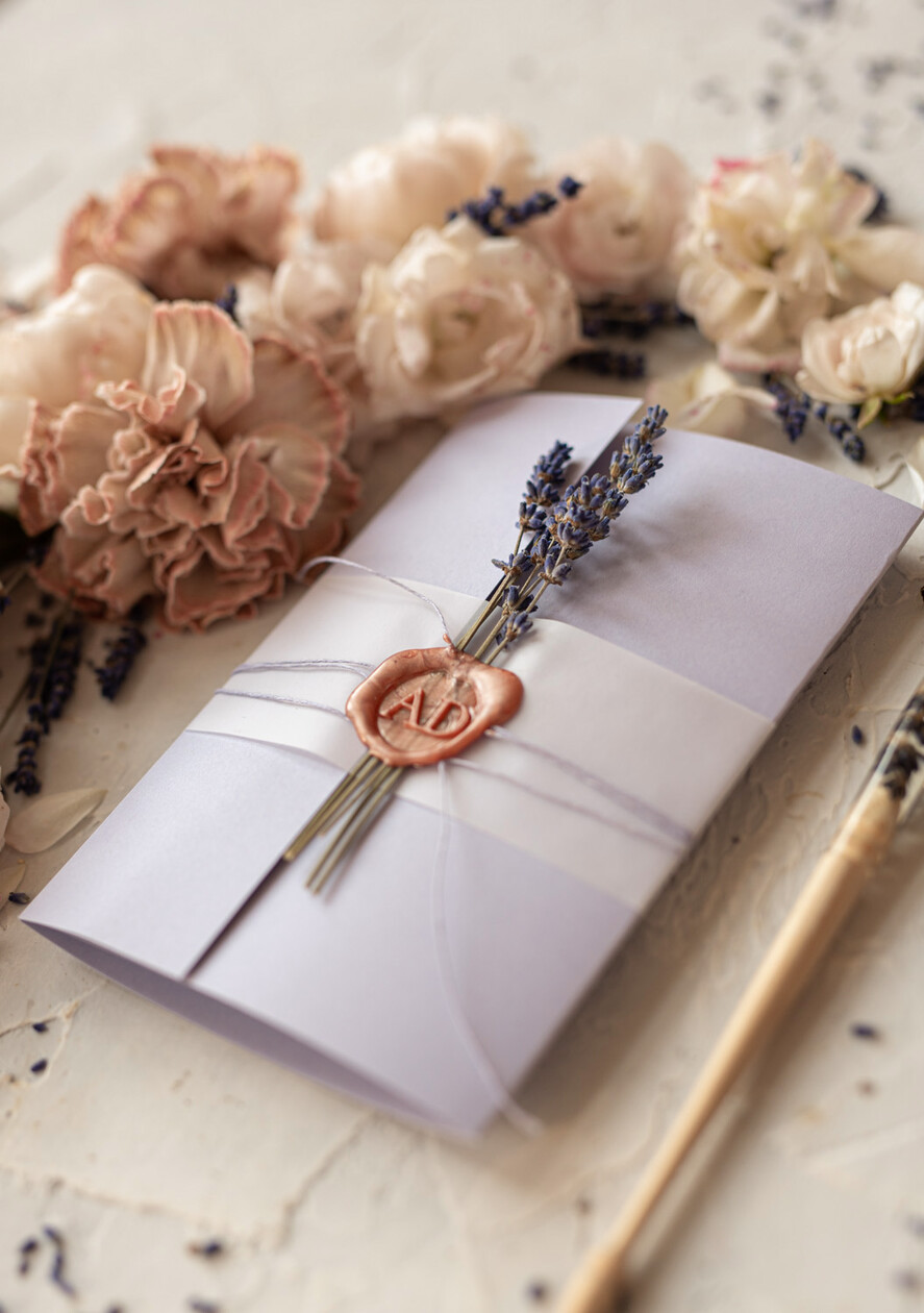 WEDDING INVITATIONS Modern Invites Floral Cards Delicate Lilac Wedding Invitations, Elegant Wedding Invites With Lavender, Minimalistic Purple Wedding Cards, Handmade Wedding Invitation Suite