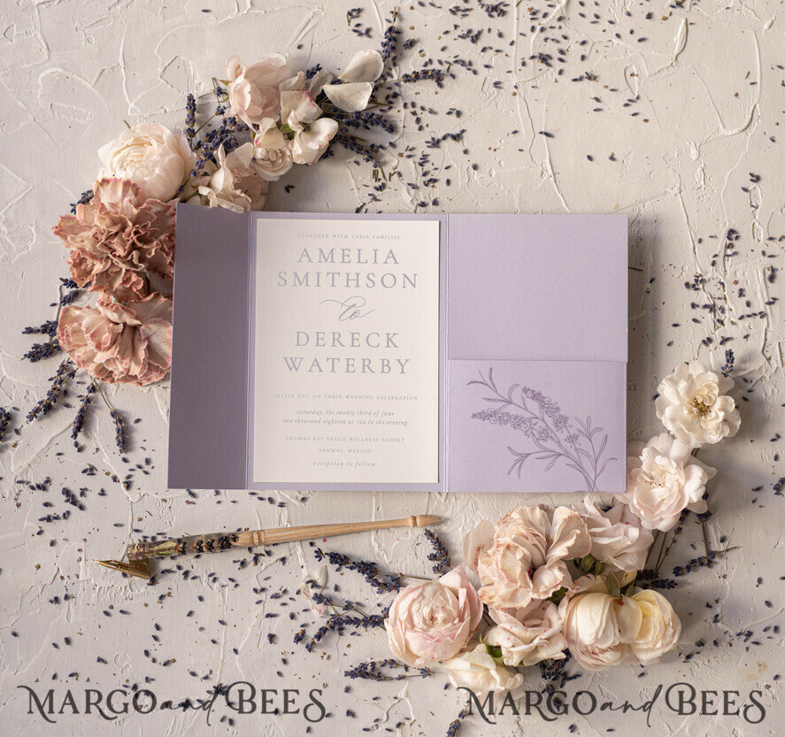 Acrylic Wedding Invitation, Personalised Lilac Lavender Floral Translucent Acrylic  Invitation -  UK