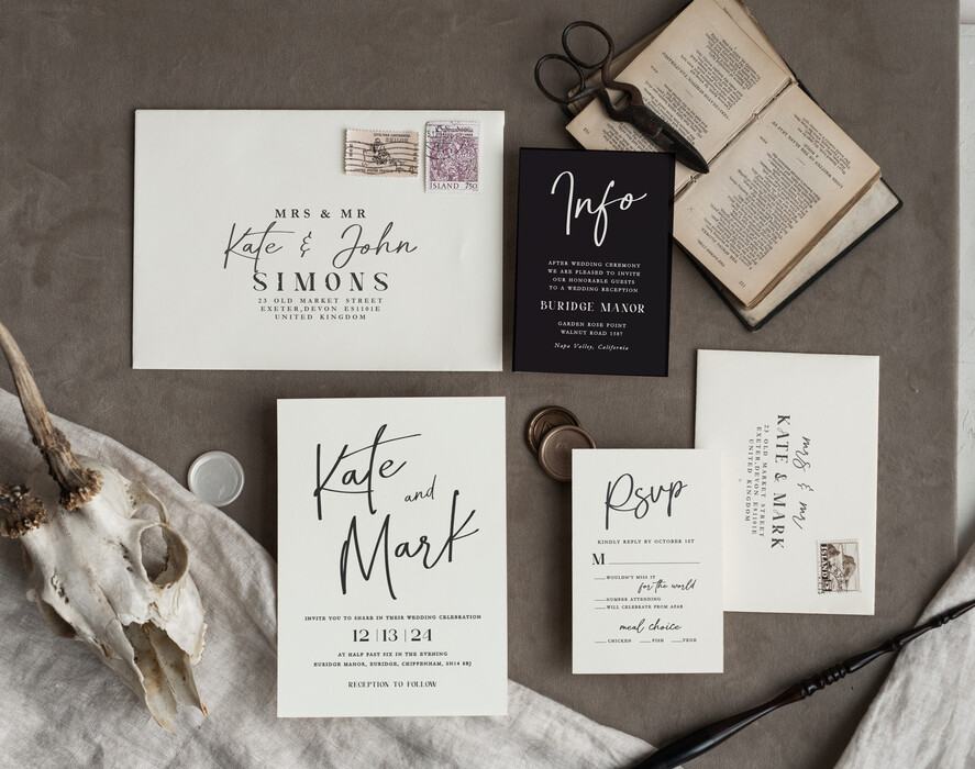 WEDDING INVITATIONS Modern Invites Floral Cards Halloween Wedding Invitations Suite, Black Invitations, Tarot Cards Invites, Gothic Wedding Invitation Cards, The Lovers Skeleton Wedding Set black