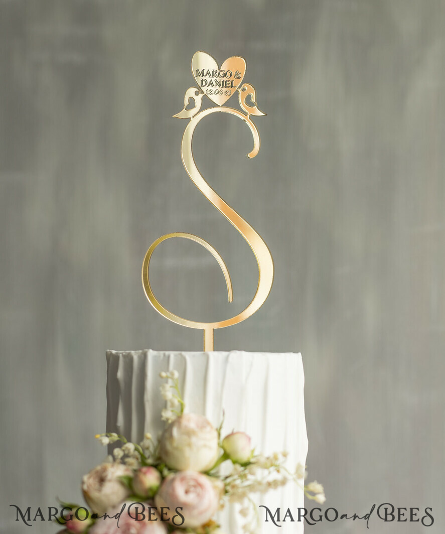 Cake Topper for Wedding, Initial Letters Cake Topper, Custom Cake Topper,  Heart Cake Topper, Wedding Cake Topper, Gold or Wood Cake Topper 