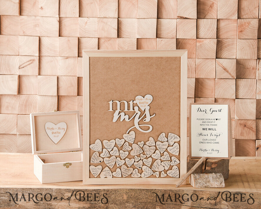 Personalised 70 hearts Shabby drop box alternative guestbook wedding engagement 