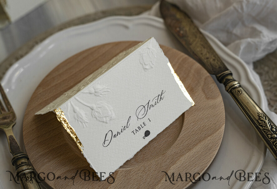 PLACE CARDS / TABLE CARDS Romantic Boho/ Botanical/ Floral Embossed Floral Wedding Place Cards, Personalized Wedding Name Cards, Luxury White Escort Cards, Elegant Reception Table Decor