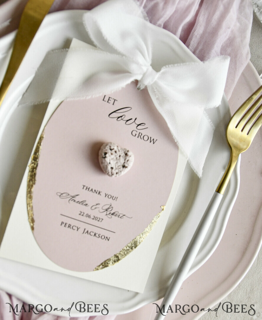 MENU & PROGRAMS romantic 3-in-1 Wedding Menu, Place Card and Plantable Favor Gift | Personalized Let Love Grow Wedding Favor