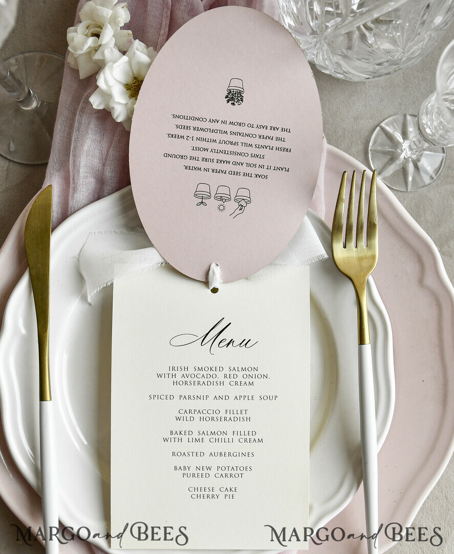 MENU & PROGRAMS romantic 3-in-1 Wedding Menu, Place Card and Plantable Favor Gift | Personalized Let Love Grow Wedding Favor