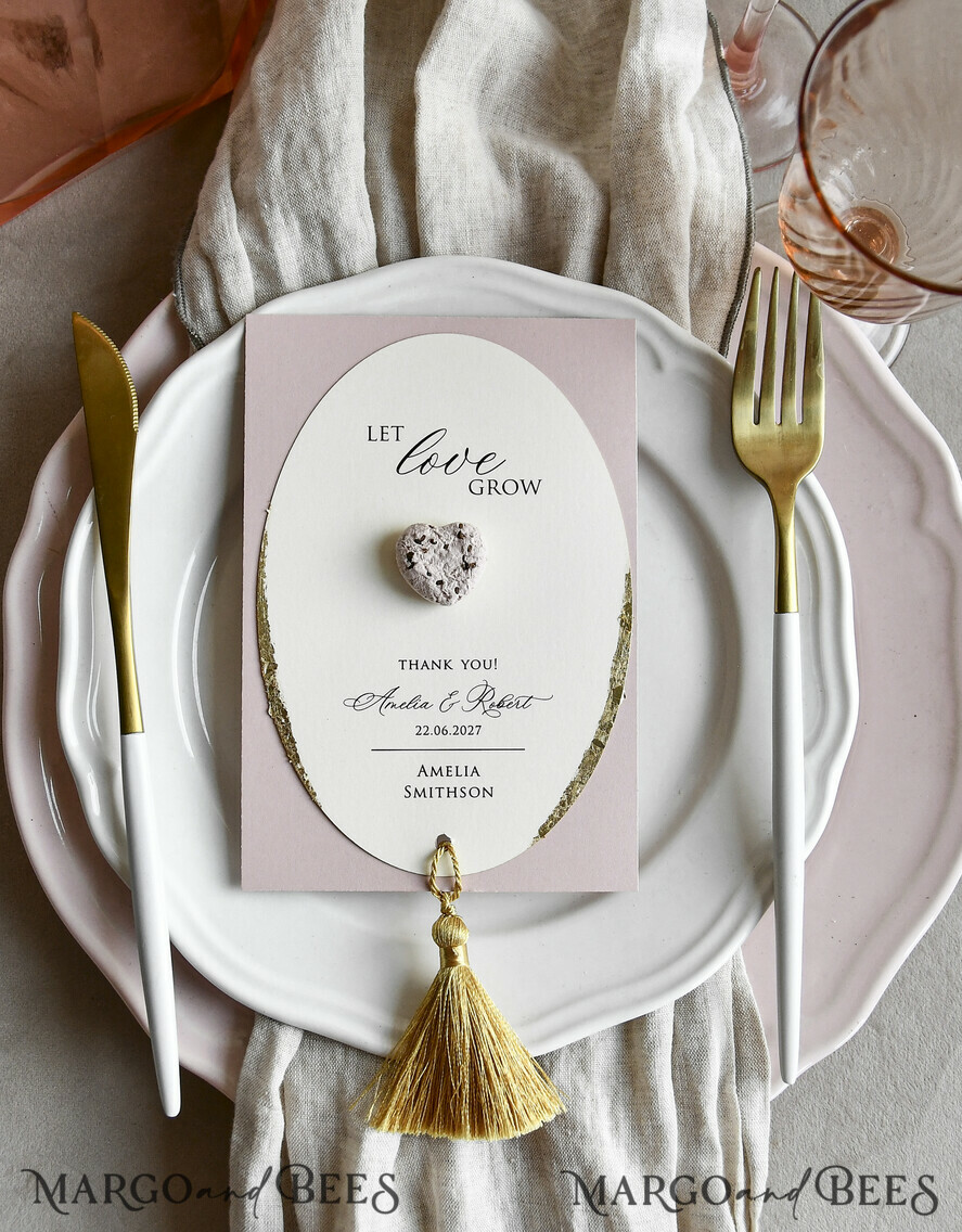 MENU & PROGRAMS romantic 3-in-1 Wedding Menu, Place Card and Plantable Favor Gift | Personalized Let Love Grow Wedding Favor