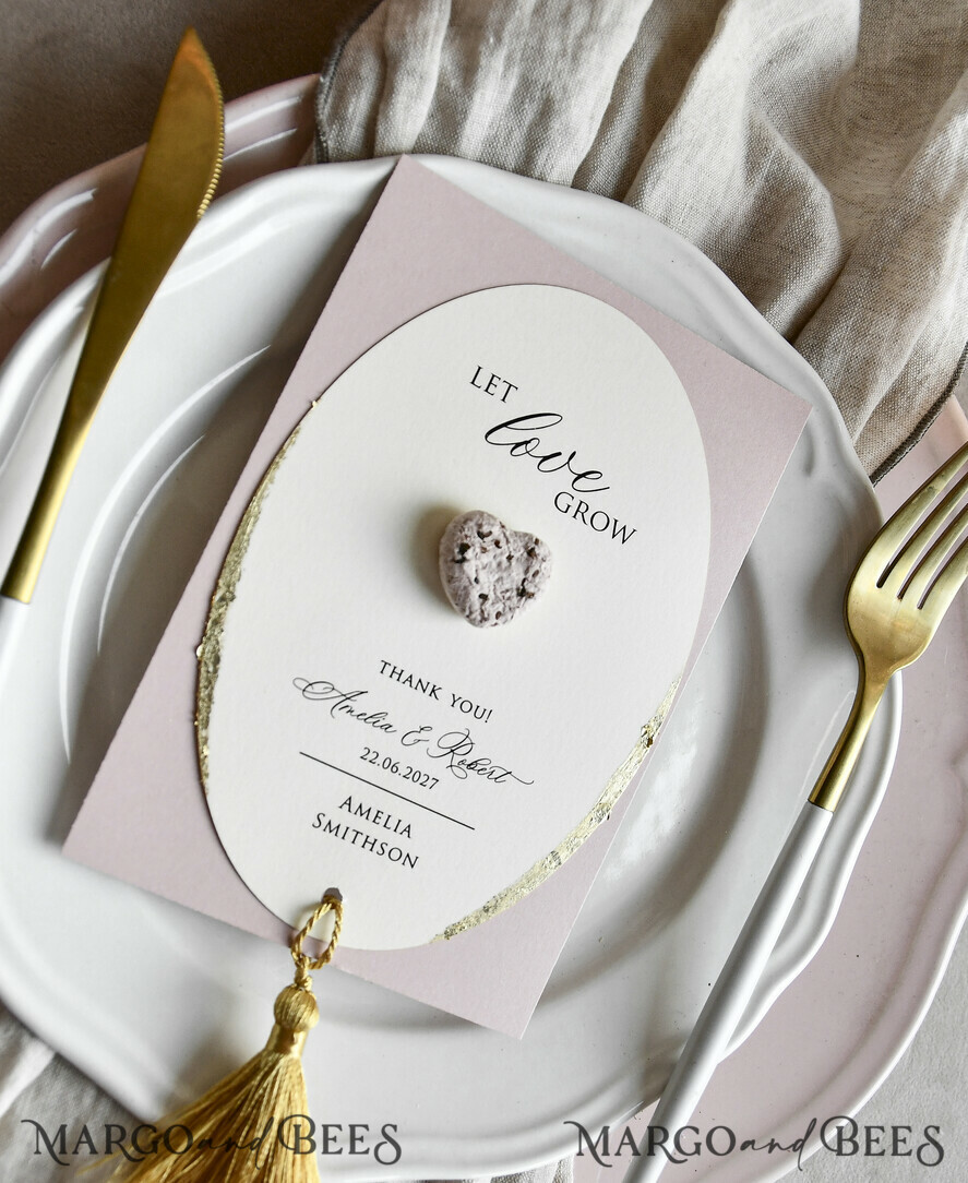 MENU & PROGRAMS romantic 3-in-1 Wedding Menu, Place Card and Plantable Favor Gift | Personalized Let Love Grow Wedding Favor