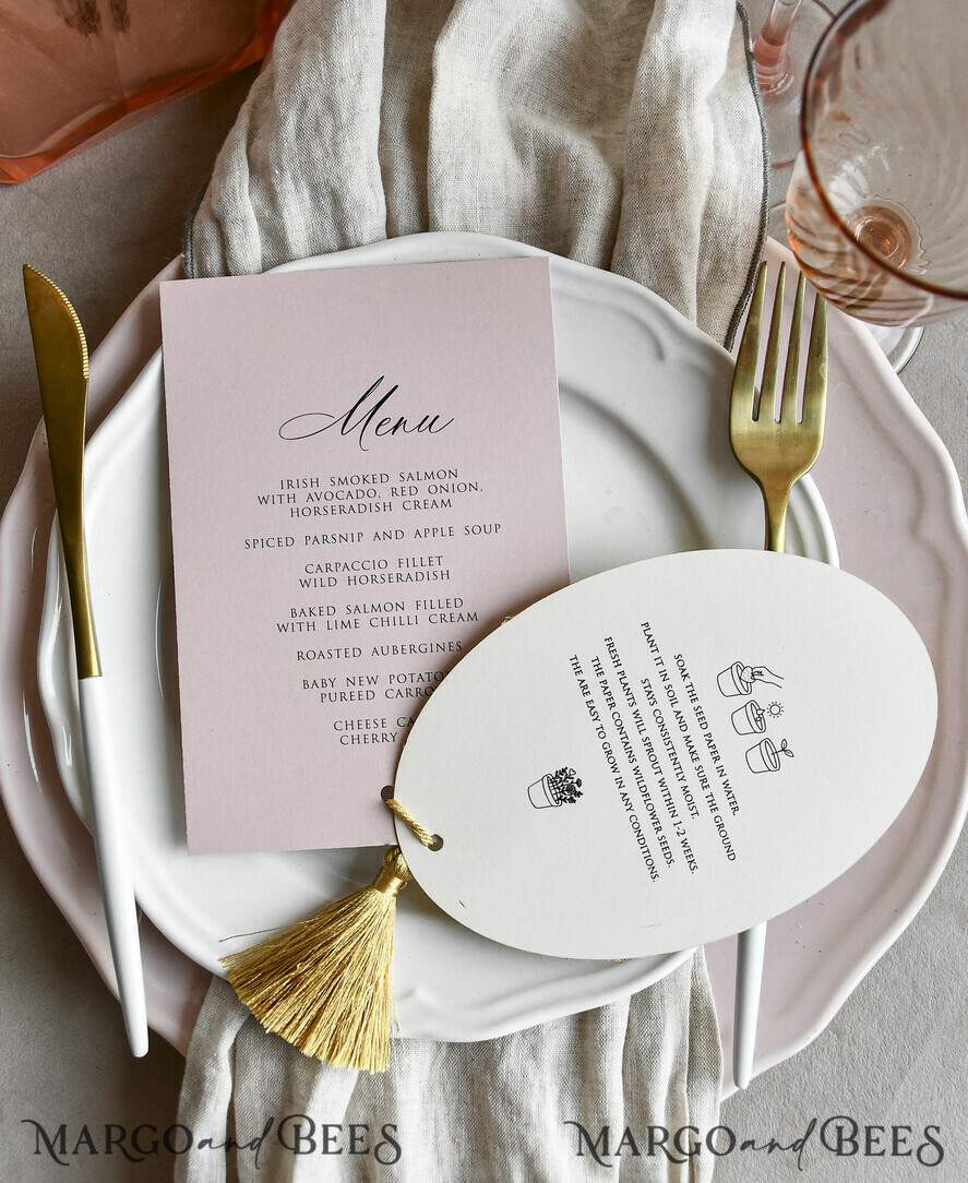 MENU & PROGRAMS romantic 3-in-1 Wedding Menu, Place Card and Plantable Favor Gift | Personalized Let Love Grow Wedding Favor