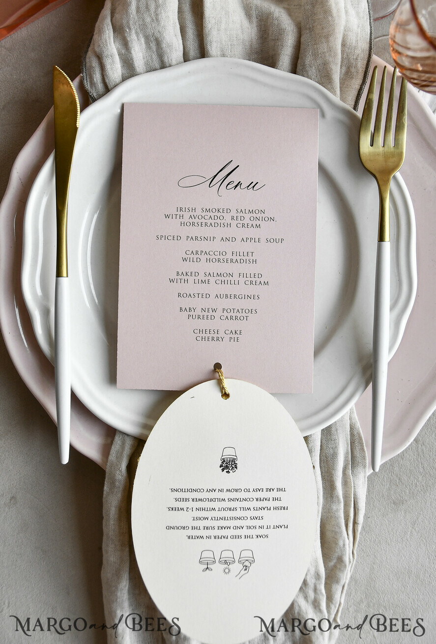 MENU & PROGRAMS romantic 3-in-1 Wedding Menu, Place Card and Plantable Favor Gift | Personalized Let Love Grow Wedding Favor