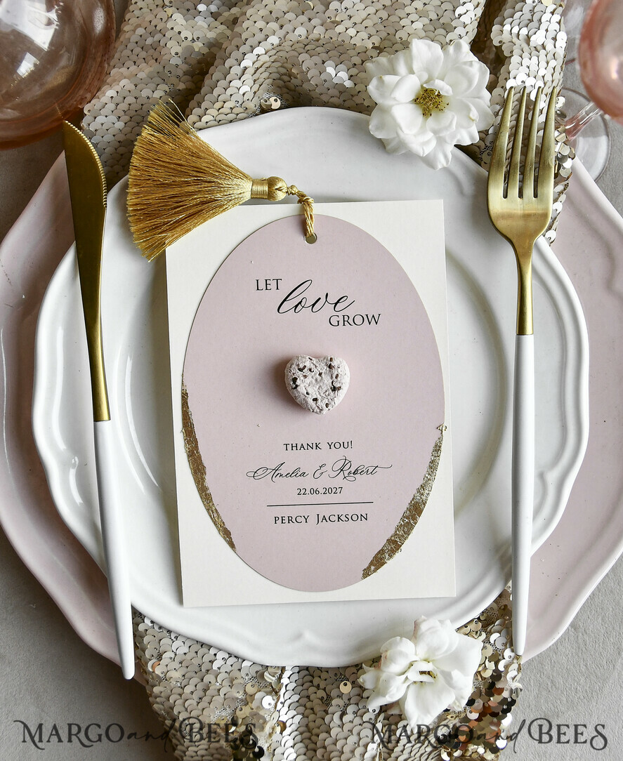 MENU & PROGRAMS romantic 3-in-1 Wedding Menu, Place Card and Plantable Favor Gift | Personalized Let Love Grow Wedding Favor