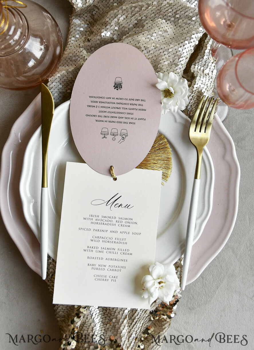 MENU & PROGRAMS romantic 3-in-1 Wedding Menu, Place Card and Plantable Favor Gift | Personalized Let Love Grow Wedding Favor