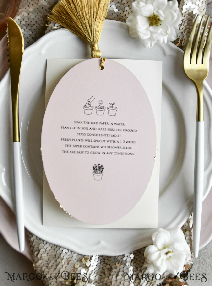 MENU & PROGRAMS romantic 3-in-1 Wedding Menu, Place Card and Plantable Favor Gift | Personalized Let Love Grow Wedding Favor