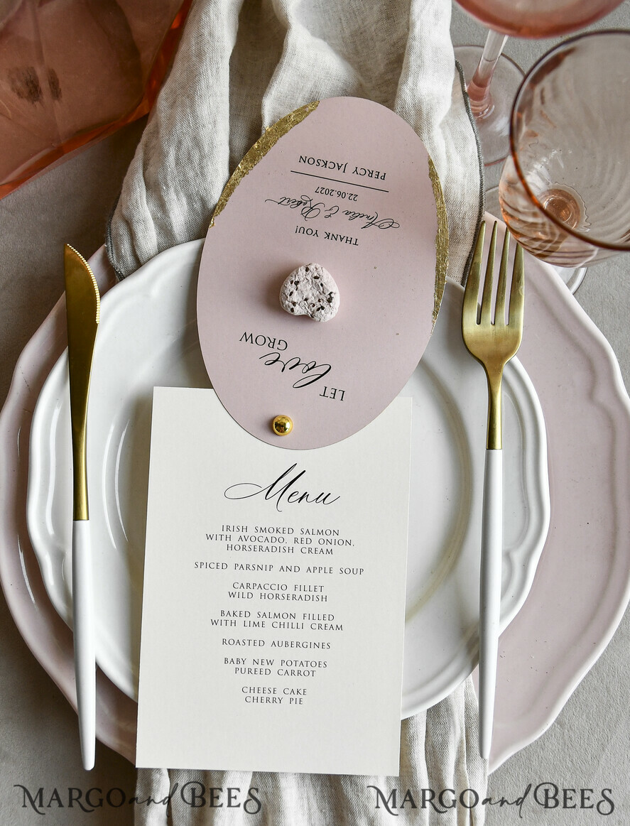 MENU & PROGRAMS romantic 3-in-1 Wedding Menu, Place Card and Plantable Favor Gift | Personalized Let Love Grow Wedding Favor