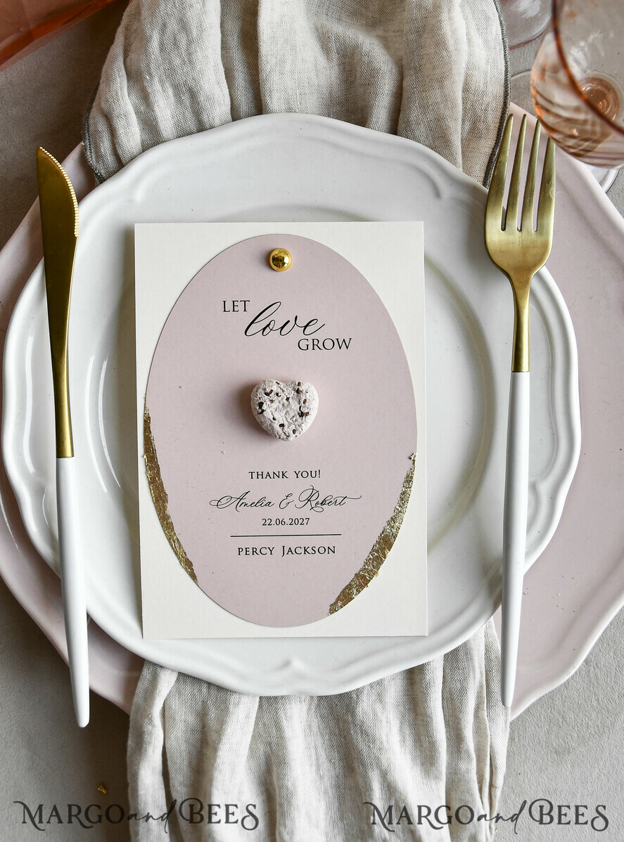 MENU & PROGRAMS romantic 3-in-1 Wedding Menu, Place Card and Plantable Favor Gift | Personalized Let Love Grow Wedding Favor