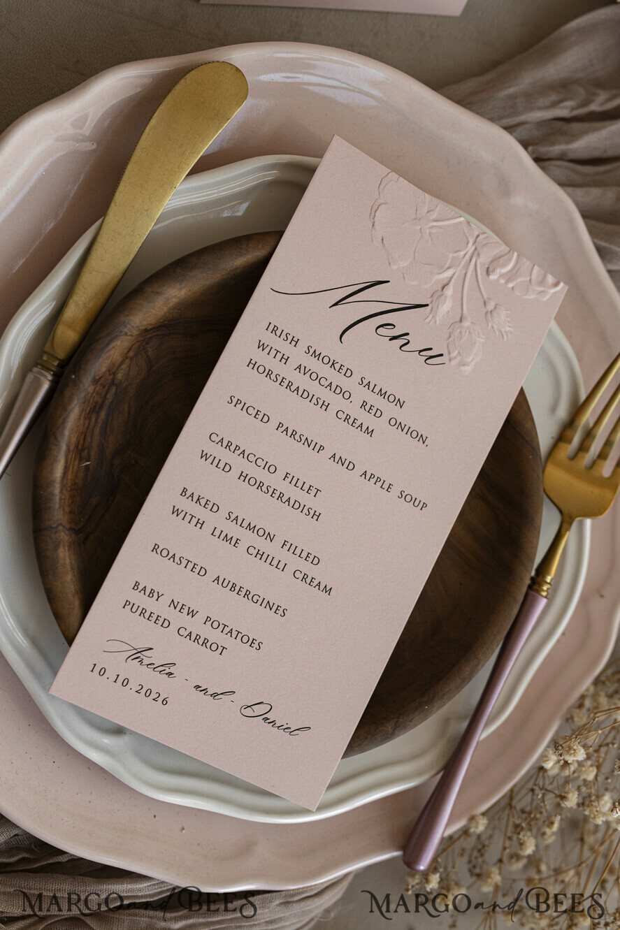 MENU & PROGRAMS romantic Elegant wedding menu card – a stylish way to display your wedding dishes and beautifully complement your table décor and place settings.
