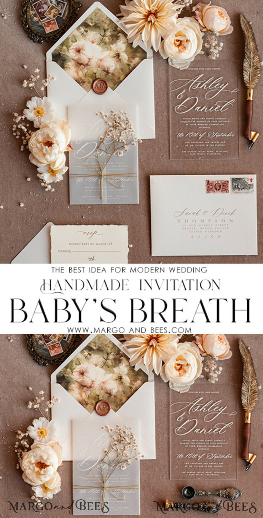 HOCHZEITS EINLADUNGEN moderne Kalligraphie / feine Kunst Feine Kunst Acryl Hochzeits Einladung, echte Baby Atem Blumen Hochzeits Einladung, französische Provence Einladung Suite, Gypsophila Hochzeits Einladung Suite, gezackte Kante Einladungen, zerrissene Kante Hochzeits Einladungen gold, feine Kunst Hochzeits Einladung Suite