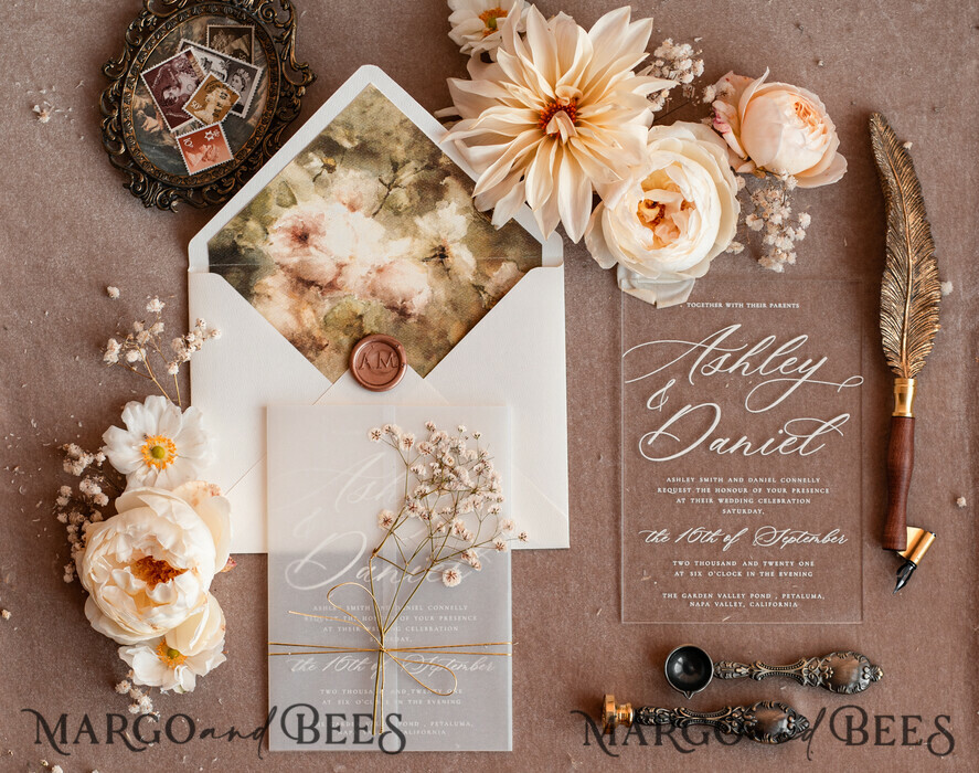 HOCHZEITS EINLADUNGEN moderne Kalligraphie / feine Kunst Feine Kunst Acryl Hochzeits Einladung, echte Baby Atem Blumen Hochzeits Einladung, französische Provence Einladung Suite, Gypsophila Hochzeits Einladung Suite, gezackte Kante Einladungen, zerrissene Kante Hochzeits Einladungen gold, feine Kunst Hochzeits Einladung Suite