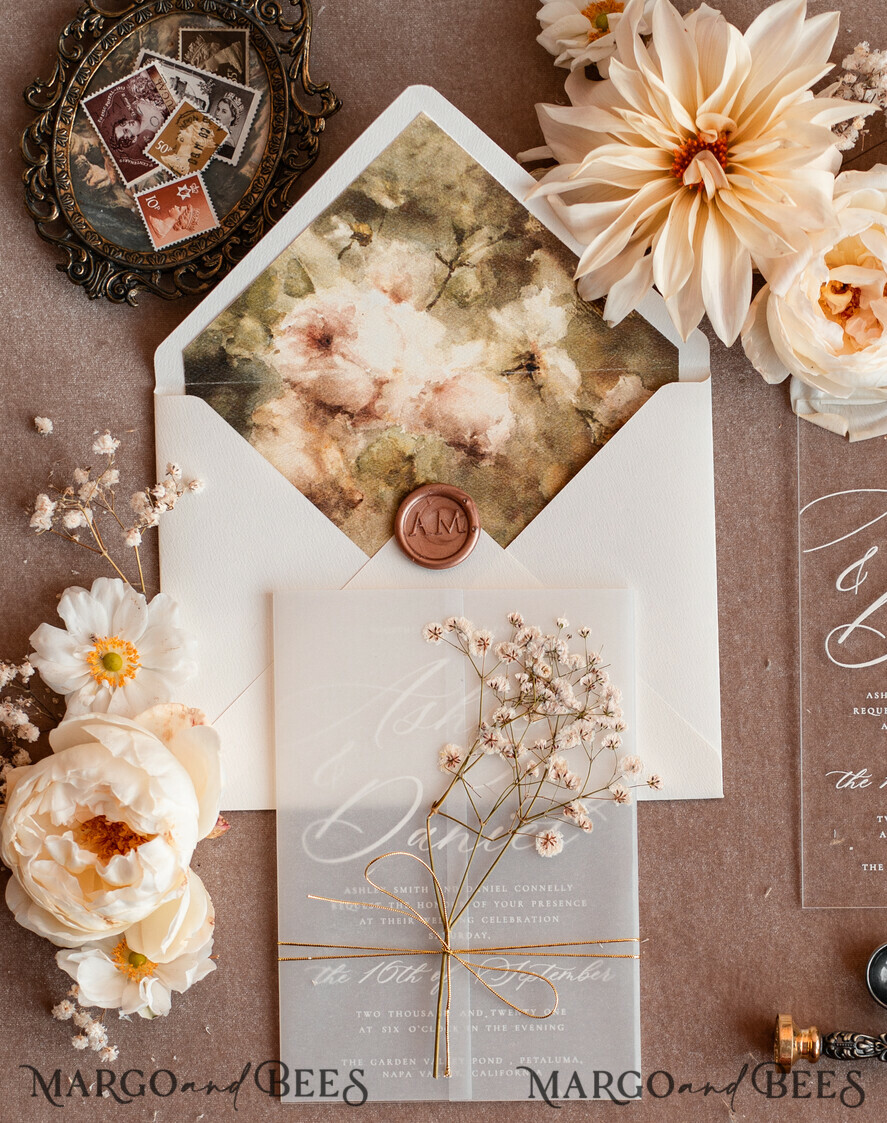 HOCHZEITS EINLADUNGEN moderne Kalligraphie / feine Kunst Feine Kunst Acryl Hochzeits Einladung, echte Baby Atem Blumen Hochzeits Einladung, französische Provence Einladung Suite, Gypsophila Hochzeits Einladung Suite, gezackte Kante Einladungen, zerrissene Kante Hochzeits Einladungen gold, feine Kunst Hochzeits Einladung Suite