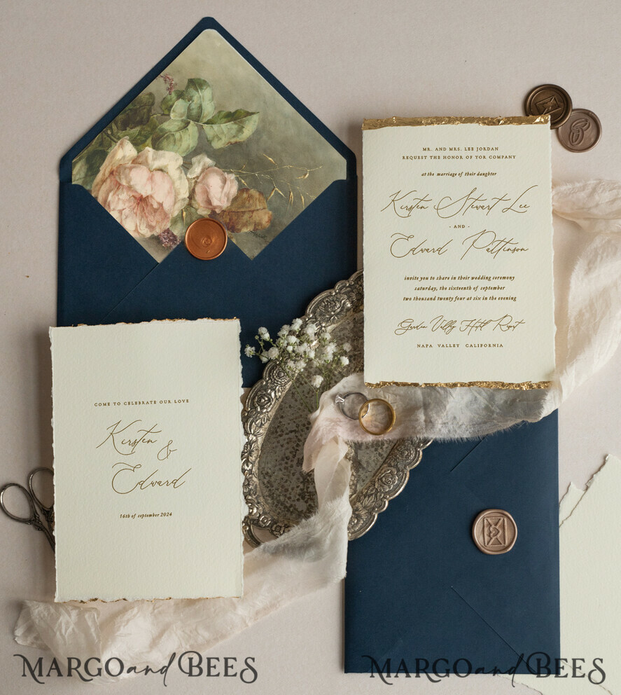 WEDDING INVITATIONS modern calligraphy / fine art Ivory Gold Wedding Invitation, Floral Wedding Invitation, Tuscany Italian Invitation suite, Wreath Monogram wedding invitation suite, Deckled Edge Invites, Torn Edge Wedding Invitations golden, Fine Art Wedding Invitation Suite, Deckled Edge Paper