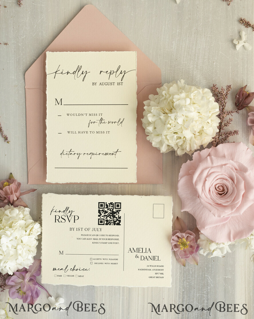 WEDDING INVITATIONS modern calligraphy / fine art Sage green  Fine Art Wedding Invitations with Gold Leaf, Deckled Edges, RSVP  qr code Silk Ribbon Bespoke Elegant Wedding Suite