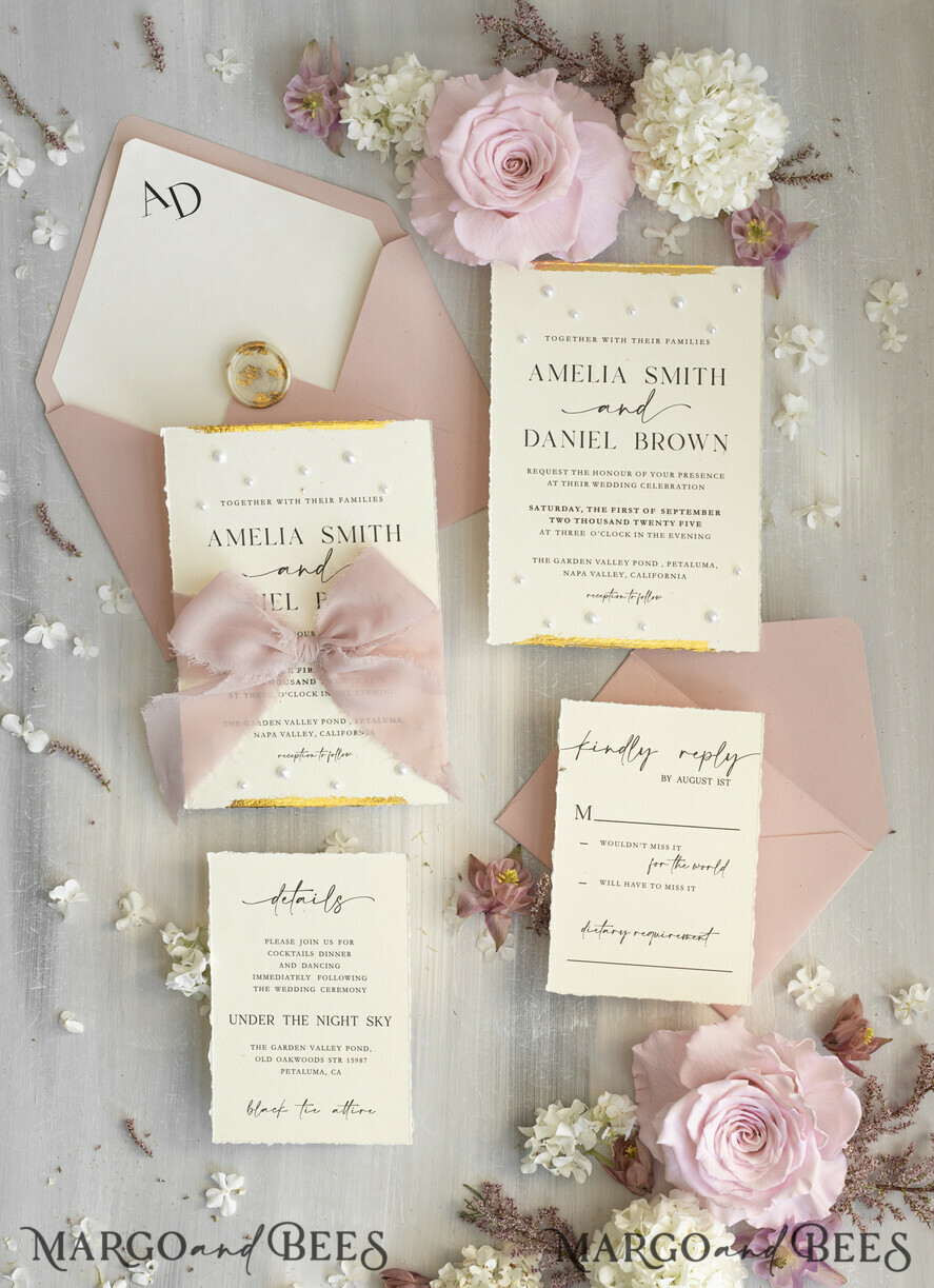 WEDDING INVITATIONS modern calligraphy / fine art Sage green  Fine Art Wedding Invitations with Gold Leaf, Deckled Edges, RSVP  qr code Silk Ribbon Bespoke Elegant Wedding Suite