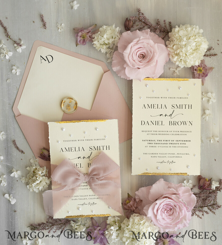 WEDDING INVITATIONS modern calligraphy / fine art Sage green  Fine Art Wedding Invitations with Gold Leaf, Deckled Edges, RSVP  qr code Silk Ribbon Bespoke Elegant Wedding Suite