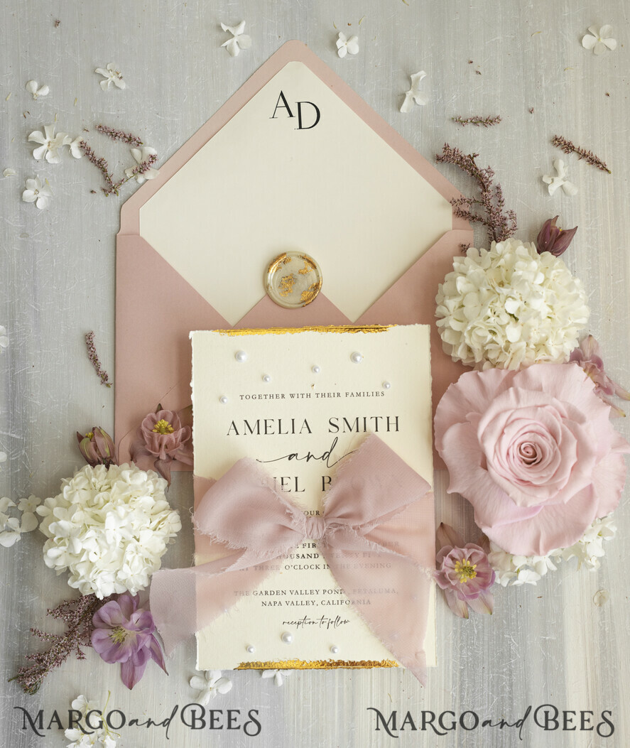 WEDDING INVITATIONS modern calligraphy / fine art Sage green  Fine Art Wedding Invitations with Gold Leaf, Deckled Edges, RSVP  qr code Silk Ribbon Bespoke Elegant Wedding Suite