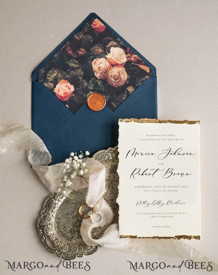 WEDDING INVITATIONS modern calligraphy / fine art Ivory Gold Wedding Invitation, Floral Wedding Invitation, Tuscany Italian Invitation suite, Wreath Monogram wedding invitation suite, Deckled Edge Invites, Torn Edge Wedding Invitations golden, Fine Art Wedding Invitation Suite, Deckled Edge Paper