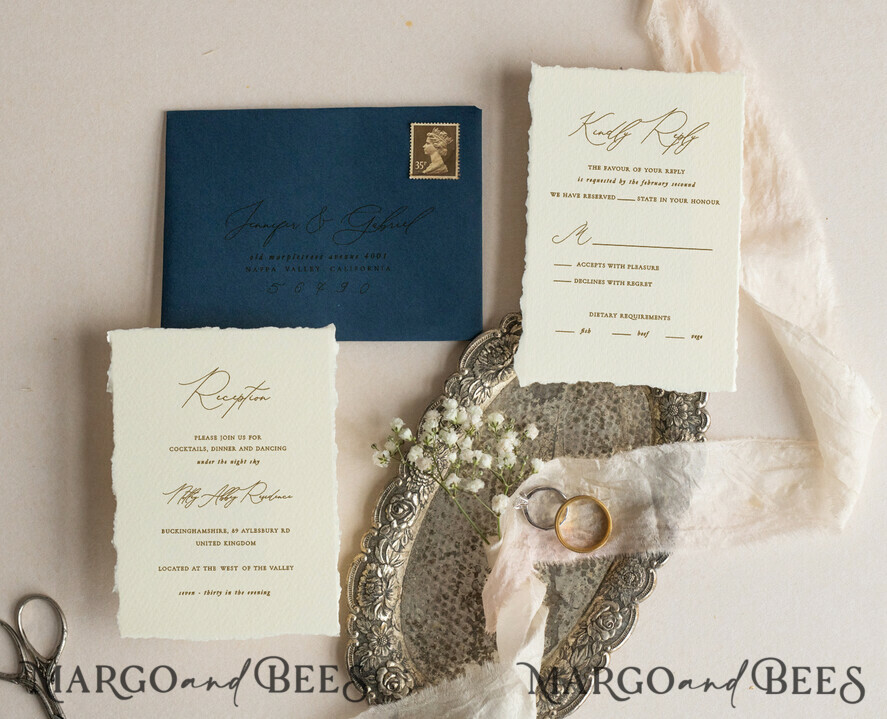 WEDDING INVITATIONS modern calligraphy / fine art Ivory Gold Wedding Invitation, Floral Wedding Invitation, Tuscany Italian Invitation suite, Wreath Monogram wedding invitation suite, Deckled Edge Invites, Torn Edge Wedding Invitations golden, Fine Art Wedding Invitation Suite, Deckled Edge Paper