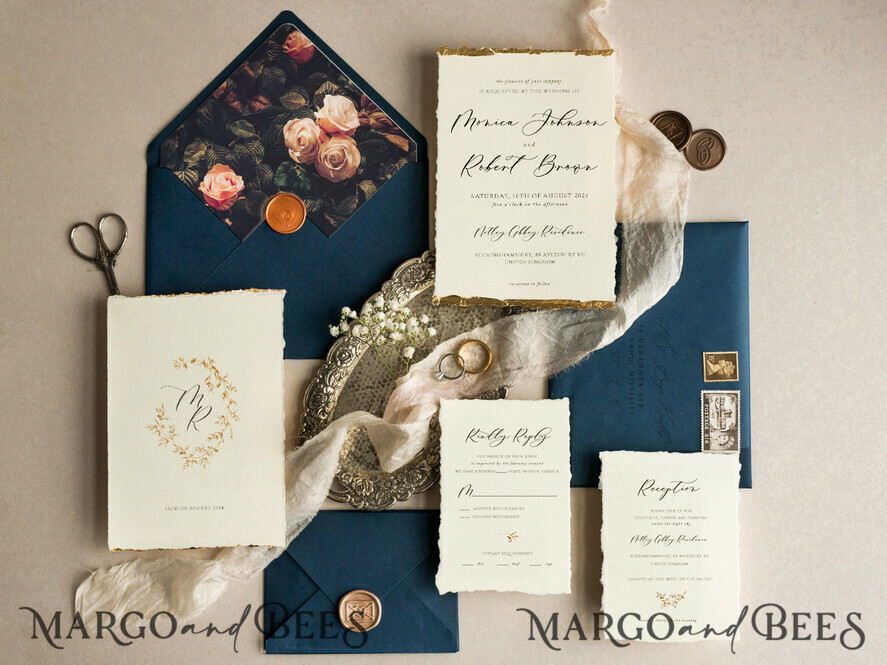 WEDDING INVITATIONS modern calligraphy / fine art Ivory Gold Wedding Invitation, Floral Wedding Invitation, Tuscany Italian Invitation suite, Wreath Monogram wedding invitation suite, Deckled Edge Invites, Torn Edge Wedding Invitations golden, Fine Art Wedding Invitation Suite, Deckled Edge Paper