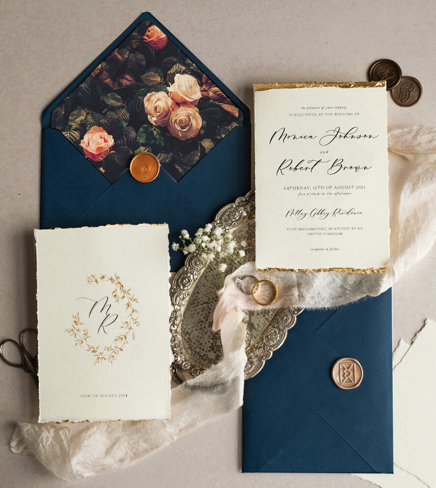 WEDDING INVITATIONS modern calligraphy / fine art Ivory Gold Wedding Invitation, Floral Wedding Invitation, Tuscany Italian Invitation suite, Wreath Monogram wedding invitation suite, Deckled Edge Invites, Torn Edge Wedding Invitations golden, Fine Art Wedding Invitation Suite, Deckled Edge Paper