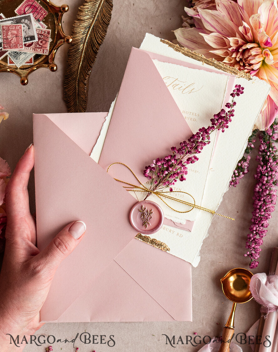 WEDDING INVITATIONS modern calligraphy / fine art Fine Art Ivory Gold Wedding Invitation, Real heather Floral Wedding Invitation, French Provence Invitation suite, Wreath Monogram wedding invitation suite, Deckled Edge Invites, Torn Edge Wedding Invitations golden, Fine Art Wedding Invitation Suite, Deckled Edge Paper