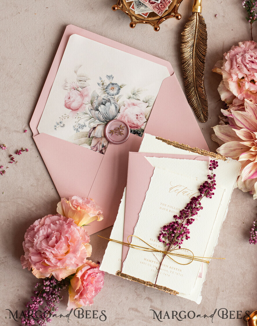 WEDDING INVITATIONS modern calligraphy / fine art Fine Art Ivory Gold Wedding Invitation, Real heather Floral Wedding Invitation, French Provence Invitation suite, Wreath Monogram wedding invitation suite, Deckled Edge Invites, Torn Edge Wedding Invitations golden, Fine Art Wedding Invitation Suite, Deckled Edge Paper