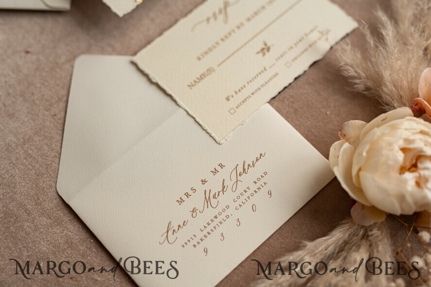 WEDDING INVITATIONS modern calligraphy / fine art Fine Art Ivory Gold Wedding Invitation, Floral Wedding Invitation, Tuscany Italian Invitation suite, Wreath Monogram wedding invitation suite, Deckled Edge Invites, Torn Edge Wedding Invitations golden, Fine Art Wedding Invitation Suite, Deckled Edge Paper
