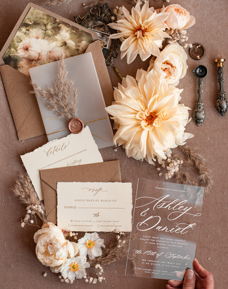 WEDDING INVITATIONS modern calligraphy / fine art Fine Art Acrylic Wedding Invitation, Real Pampas Grass Floral Wedding Invitation, French Provence Invitation suite, Neutral Pampas Grass Boho wedding invitation suite, Deckled Edge Invites, Torn Edge Wedding Invitations, Fine Art Wax Seal Wedding Invitation Suite