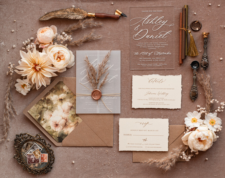 WEDDING INVITATIONS modern calligraphy / fine art Fine Art Acrylic Wedding Invitation, Real Pampas Grass Floral Wedding Invitation, French Provence Invitation suite, Neutral Pampas Grass Boho wedding invitation suite, Deckled Edge Invites, Torn Edge Wedding Invitations, Fine Art Wax Seal Wedding Invitation Suite