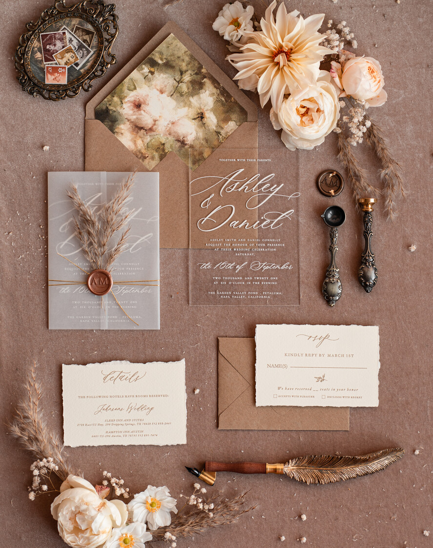 WEDDING INVITATIONS modern calligraphy / fine art Fine Art Acrylic Wedding Invitation, Real Pampas Grass Floral Wedding Invitation, French Provence Invitation suite, Neutral Pampas Grass Boho wedding invitation suite, Deckled Edge Invites, Torn Edge Wedding Invitations, Fine Art Wax Seal Wedding Invitation Suite