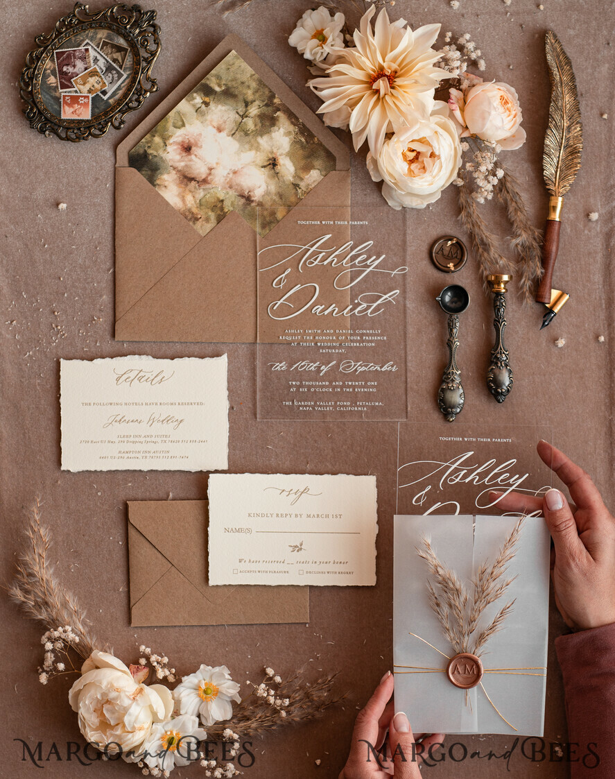 WEDDING INVITATIONS modern calligraphy / fine art Fine Art Acrylic Wedding Invitation, Real Pampas Grass Floral Wedding Invitation, French Provence Invitation suite, Neutral Pampas Grass Boho wedding invitation suite, Deckled Edge Invites, Torn Edge Wedding Invitations, Fine Art Wax Seal Wedding Invitation Suite
