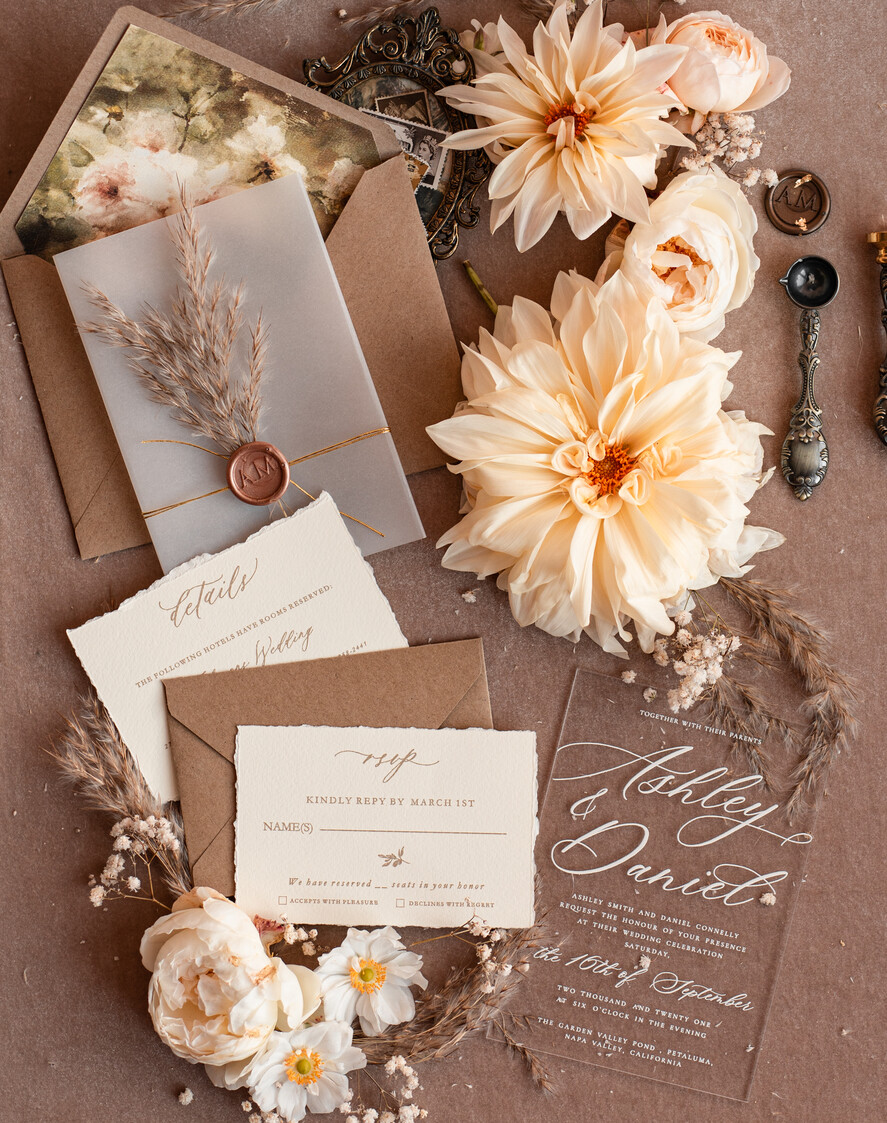WEDDING INVITATIONS modern calligraphy / fine art Fine Art Acrylic Wedding Invitation, Real Pampas Grass Floral Wedding Invitation, French Provence Invitation suite, Neutral Pampas Grass Boho wedding invitation suite, Deckled Edge Invites, Torn Edge Wedding Invitations, Fine Art Wax Seal Wedding Invitation Suite