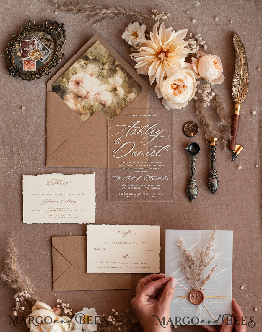 WEDDING INVITATIONS modern calligraphy / fine art Fine Art Acrylic Wedding Invitation, Real Pampas Grass Floral Wedding Invitation, French Provence Invitation suite, Neutral Pampas Grass Boho wedding invitation suite, Deckled Edge Invites, Torn Edge Wedding Invitations, Fine Art Wax Seal Wedding Invitation Suite