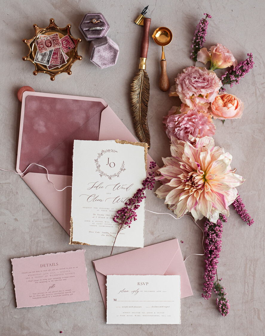 WEDDING INVITATIONS modern calligraphy / fine art Fine Art Ivory Gold Wedding Invitation, Real heather Floral Wedding Invitation, French Provence Invitation suite, Wreath Monogram wedding invitation suite, Deckled Edge Invites, Torn Edge Wedding Invitations golden, Fine Art Wedding Invitation Suite, Deckled Edge Paper