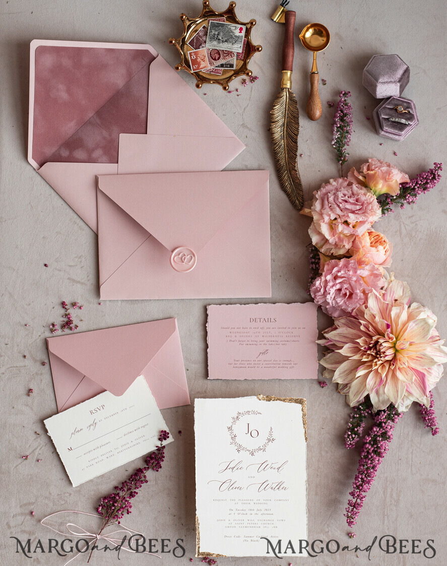 WEDDING INVITATIONS modern calligraphy / fine art Fine Art Ivory Gold Wedding Invitation, Real heather Floral Wedding Invitation, French Provence Invitation suite, Wreath Monogram wedding invitation suite, Deckled Edge Invites, Torn Edge Wedding Invitations golden, Fine Art Wedding Invitation Suite, Deckled Edge Paper