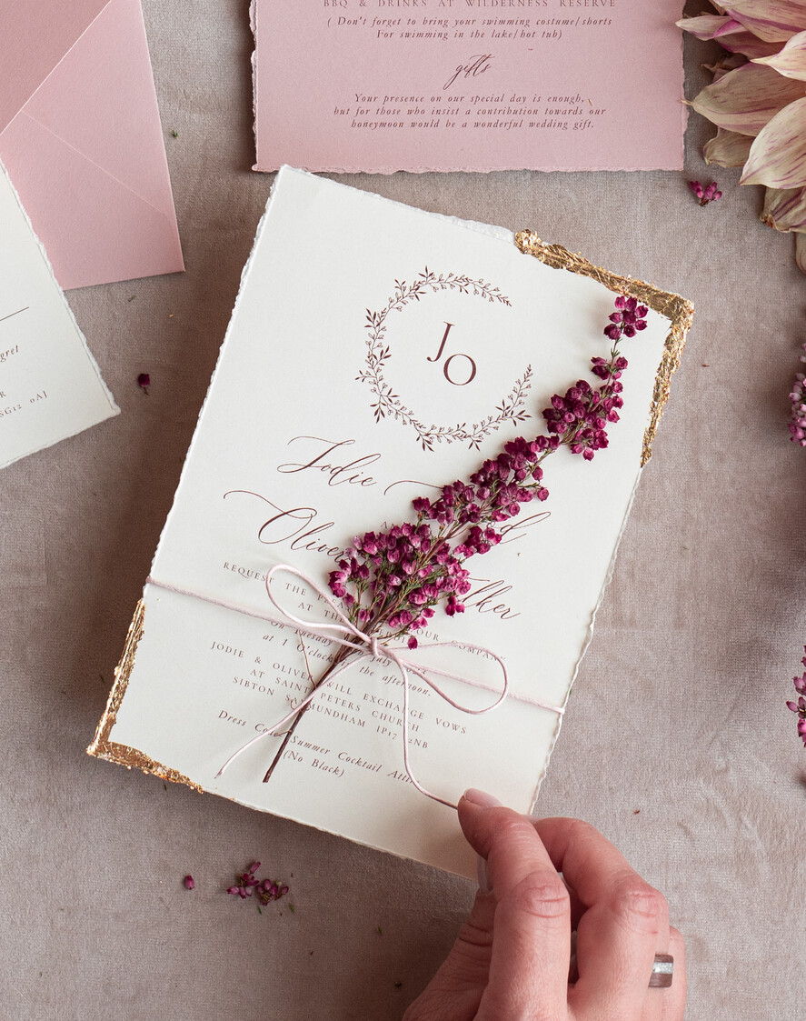 WEDDING INVITATIONS modern calligraphy / fine art Fine Art Ivory Gold Wedding Invitation, Real heather Floral Wedding Invitation, French Provence Invitation suite, Wreath Monogram wedding invitation suite, Deckled Edge Invites, Torn Edge Wedding Invitations golden, Fine Art Wedding Invitation Suite, Deckled Edge Paper